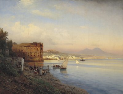 Vue sur la baie de Naples avec le palais de la reine Jeanne - Albert Flamm